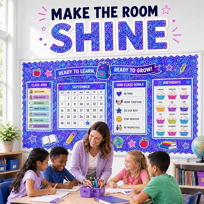 Royal Blue Iridescent Bulletin Board Paper Roll,17" x20 Ft Bulletin Board Background Paper Roll,Fade Resistant Wrinkle Resistant Poster DIY Crafts Paper Glitter Wallpaper Classroom Office Home Dec