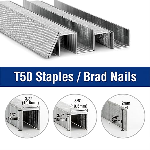 WORKPRO Heavy Duty T50 Staples and 18 Gauge Brad Nails, 7500-Count 1/2", 3/8" T50 Staples and 5/8" Brad Nails, Galvanized Staples for Staple Gun, Ideal for Upholstery, Construction, Furniture, Crafts