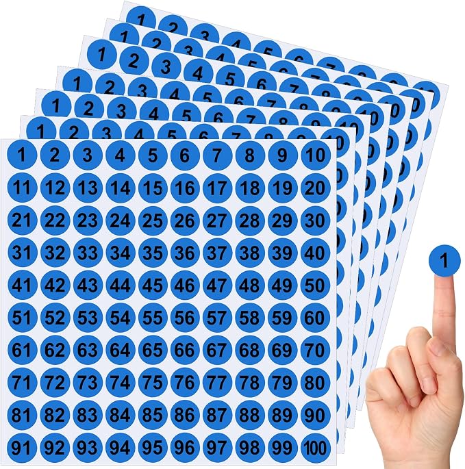 Clabby 700 Pcs Number Stickers 1-100 Consecutive 1 Inch Round,Blue | Self Adhesive Vinyl Labels for Inventory, Storage Bins, Office Filing, Warehouse Management, Color Coded Organization