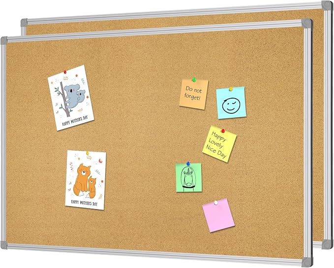Lockways Cork Board 36" x 24" Bulletin Board, 2 Pack Corkboard 3 x 2 Feet | Double Sided Wall-Mounted Silver Aluminum Message Presentation Notice Board