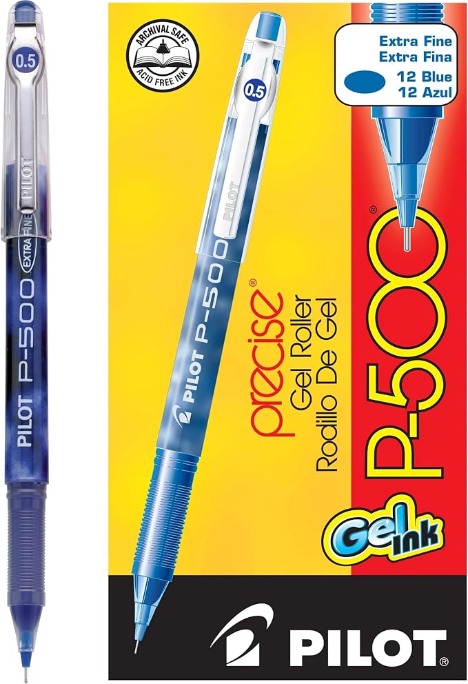 PILOT Precise P-700 Gel Ink, Extra Fine Point 0.5mm, Blue Ink Pens, 12-Pack