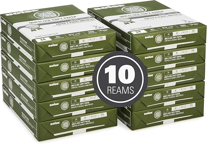 Boise Paper X-9 Multi-Use Copy Paper - 10 Ream (5000 Sheets) | 8.5" x 11" Letter | 92 Bright White - 24 lb. | CC2241-CTN