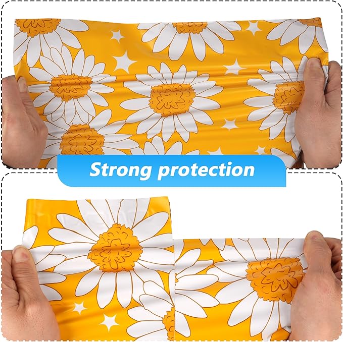 50 Pcs 12x15.5 Inch Poly Mailer, Waterproof & Tear-Resistant Shipping Bags with Self-Seal, Sunflower Printed Packaging for Small Business