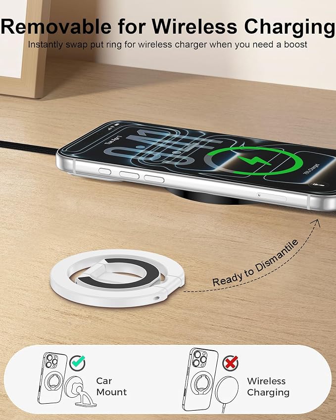 Magnetic Phone Ring Holder for iPhone 17 Pro Max/17Pro/Air/17/16 Pro/15/14 | MagSafe Finger Grip Kickstand, 360°Adjustable Two-Sided Magnetic Cellphone Loop for Magnet Car Mount Stand for Galaxy, Pixel