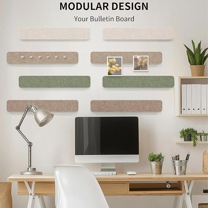 Mini Cork Board Strips for Walls, Small Corkboards for Wall | Adhesive Cork Strips Bulletin Bar Strip for Office, Renter Friendly, Frameless, 1300g/m² Dense Felt, 12*2 in, 8Pcs, 50 Pins