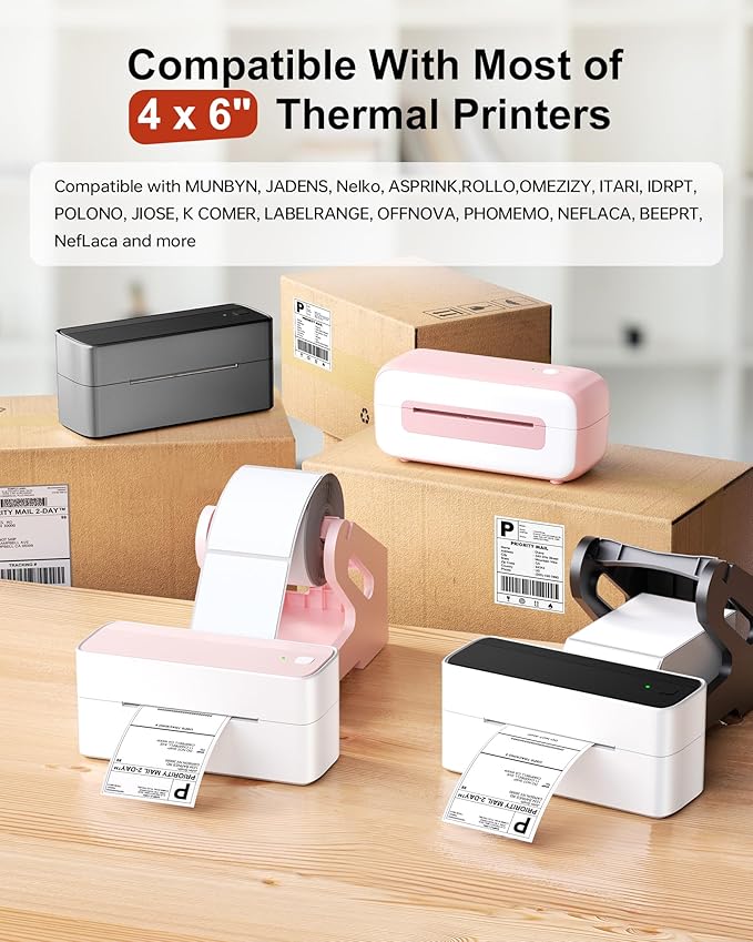 Phomemo 4x6 Shipping Labels, 4000 PCS Fan-Fold Thermal Labels, Compatible with MUNBYN,JADENS,Nelko,KNAON,Phomemo 241bt,243bt,D450BT,D520BT, Label Printer,Water/Oilproof Label Stickers for Address Mail