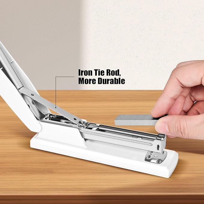 Stapler 25 Sheet Capacity with 1000 Staples and Staple Remover, White | Staplers for Desk, Non-Slip Office Stapler with Staples