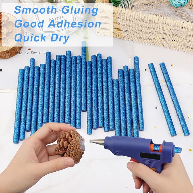 Manarty Glitter Sapphire Blue Hot Glue Stick, 48 PCS 0.27" Dia x 4" Long Mini Hot Melt Glue Sticks Colored, Adhesive EVA Glue Sticks for Sealing Repairing Stamp DIY Art Handmade Car Craft Decoration