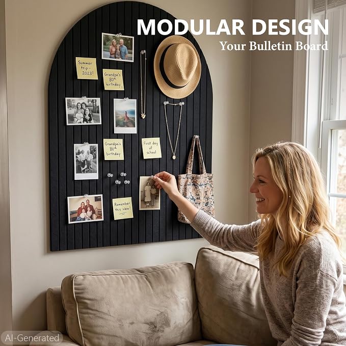 12 Pack 48"x36" Large Arched Felt Bulletin Board(Black) | Decorative Felt Pin Board with Push Pins,Adhesive Tabs,Cork Board For Walls,Vision Board for Home Office School Decor