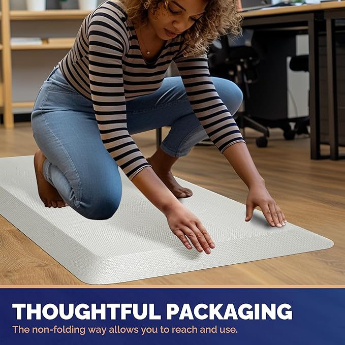 FEATOL Anti Fatigue Mats for Standing, 9/10 Extra Thick Ergonomic Standing Desk Mat, Comfort & Durable Memory Foam Standing Mat at Home,Office All Day (20" x 32", White, 2PC)
