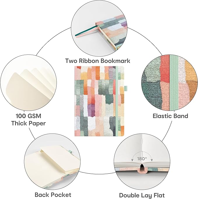 &And Per Se Hardcover Notebook – A5 5.7"x8" College Ruled, 160 Pages, 100gsm Thick Paper – Aesthetic Journal for Women, Gift-Ready Planner, Everyday Writing Notebook (Colorful Stripes)