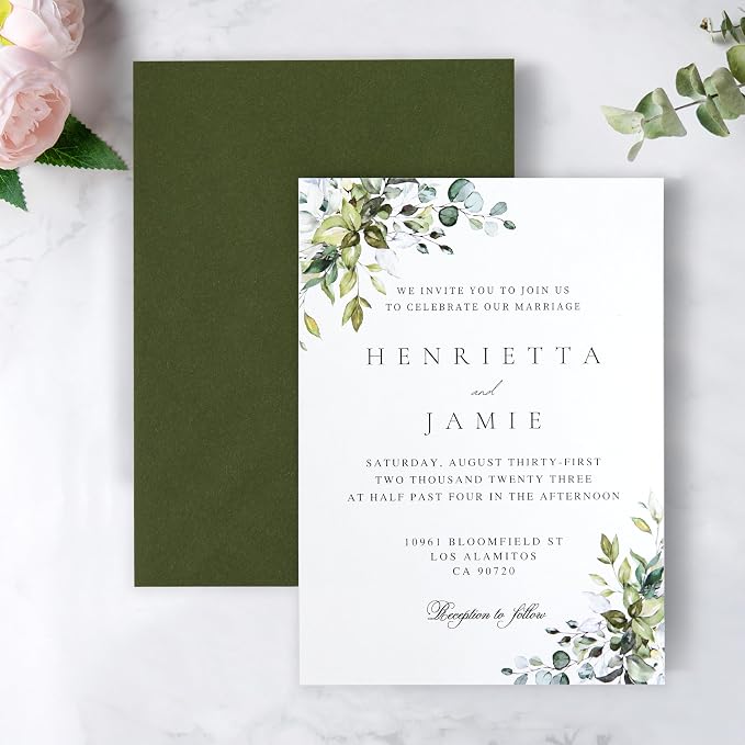PONATIA 50PCS A7 Euro Flap Envelopes, 5.25 x 7.25'' Envelope for 5x7'' Weddings Invitation Cards, Christmas Gift Cards, Acrylic Invitations, Photos (Olive Green (No Liner))