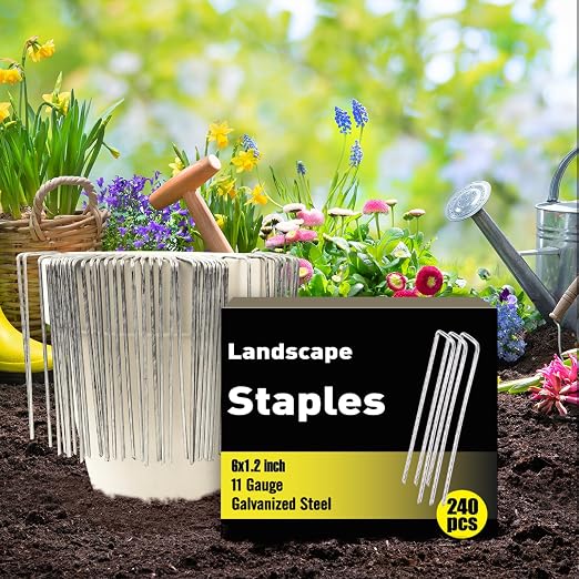 HongWay 240 Pack Landscape Staples 6 Inch, Galvanized Garden Stakes | 11 Gauge Heavy Duty U Pins Tent Stakes Ground Staples for Landscaping Fabric, Yard, Lawn, Sod, Turf, Outdoor Decorations