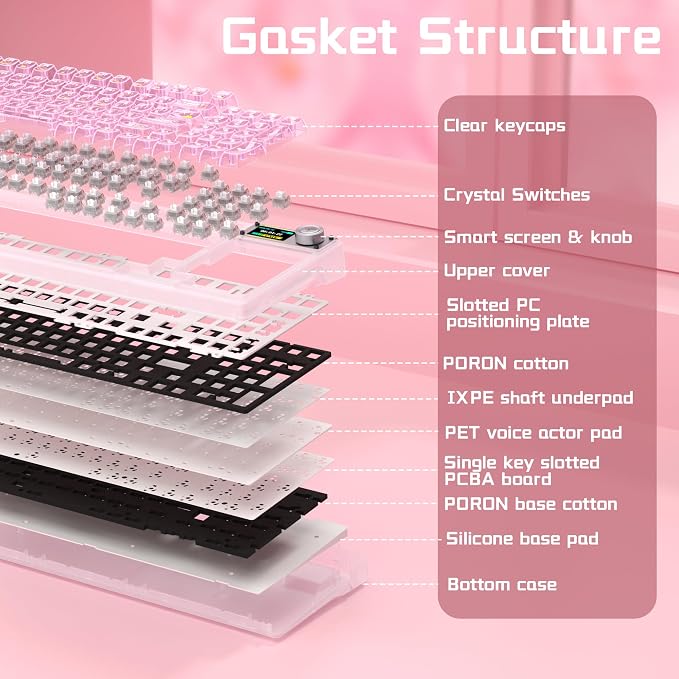 Aula F98Pro V3 Wireless Mechanical Gaming Clear Keyboard with Screen & Knob | Triple-Mode Hot Swappable, Gasket Mount Linear Switches, Clear Keycaps RGB Backlit, TFT Screen 10000mAh Battery for PC/Office
