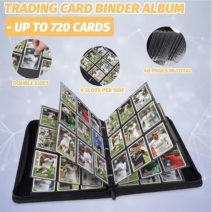 GERMUN 3 Ring 9 Pocket Zipper Card Binder, 720 Double Sided Standard PU Trading Card Album Folder for TCG & Sports Cards, Not Fit Top Loaders (Dark Green 1)