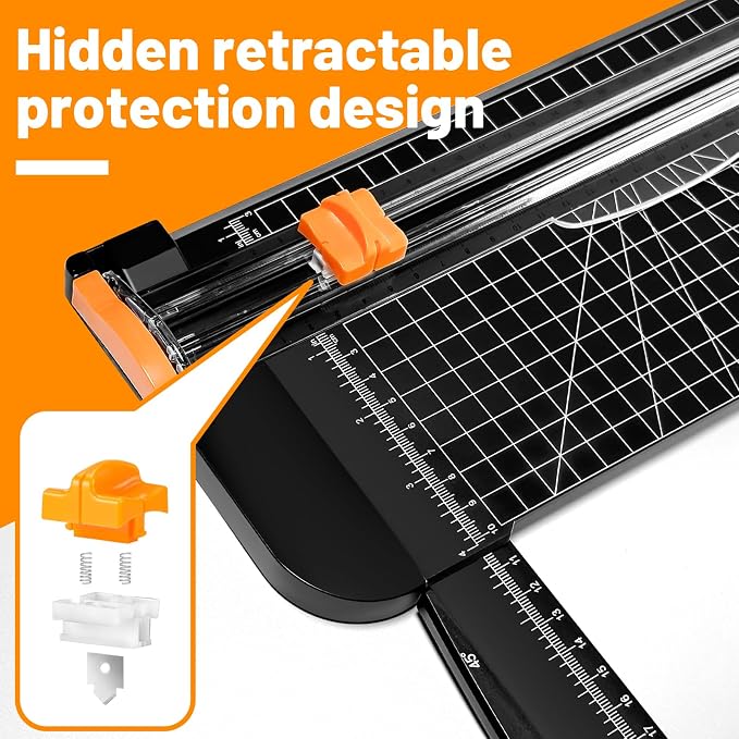12-Inch A4 Paper Cutter 3-Piece Set with Automatic Safety Guard, Precision Side Ruler, Non-Slip Base – Ideal for Craft Paper Gift Cards Coupons Labels Photos – Durable Black Trimmer for Home & Office