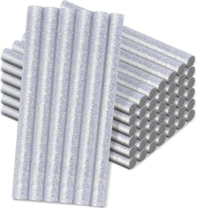 Manarty Glitter Silver Hot Glue Stick, 48 PCS 0.27" Dia x 4" Long Mini Hot Melt Glue Sticks Colored, Adhesive EVA Glue Sticks Standard for Sealing Repairing DIY Art Handmade Car Craft Decoration