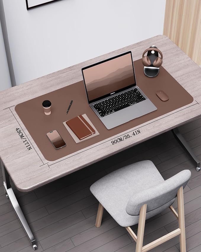 YSAGi Double-Sided Desk Pad, 35.4"x17"Leather Desk Mat, Eco Cork Desk Pad Protector,Large Mouse Pad,Waterproof Desk Blotter for Office/Home(Chocolate)