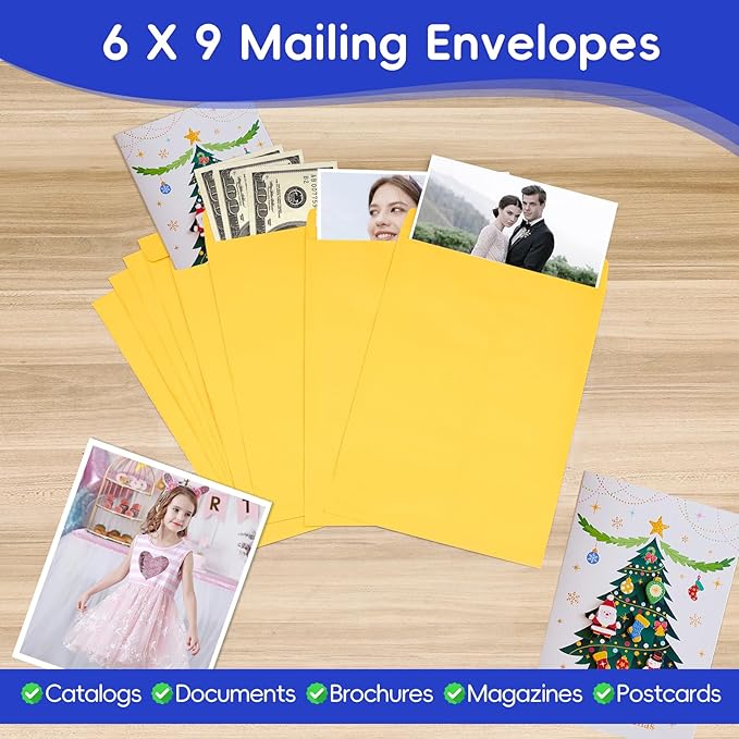 50 Pack 6x9 Envelopes Self Seal, Brown Kraft Catalog Mailing Envelopes 6 x 9 Manilla Envelopes for Mailing, Organize, Storage, Home, Office Business