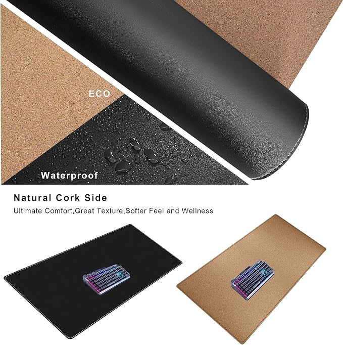 Mydours 40" x 20" Extra Large Desk Mat, PU Leather & Cork Desk Pad, Black | Large XXL Desk Mouse Pad for Workstation, Office, Home, Computer Desk Mat Suitable for Keyboard & Mouse