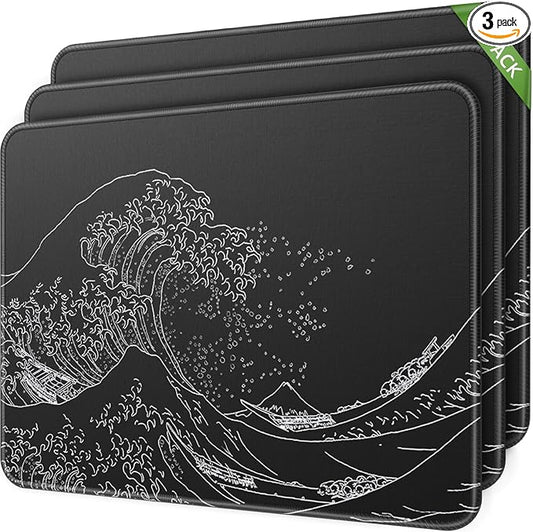 MROCO Mouse Pad 3-Pack [30% Larger] with Anti-Fray Stitched Edges, Premium Waterproof Surface, Non-Slip Rubber Base, Computer & Gaming Mouse Mat for Laptop, Office & Home, 8.5 x 11 in, Kanagawa Wave