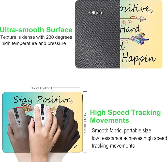 Inspirational Mouse Pad, Stay Positive Work Hard Motivational Mouse Pad for Women, Square Waterproof Non-Slip Rubber Base Office Laptop Mousepad