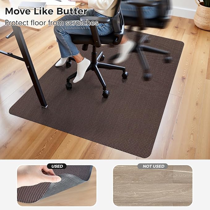Sycoodeal Chair Mat, 48" x 60" Office Chair Mat for Hardwood and Tile Floor, Heavy Duty Floor Protector for Rolling Chairs, Non-Slip,Computer Mat for Home Office(Brown)