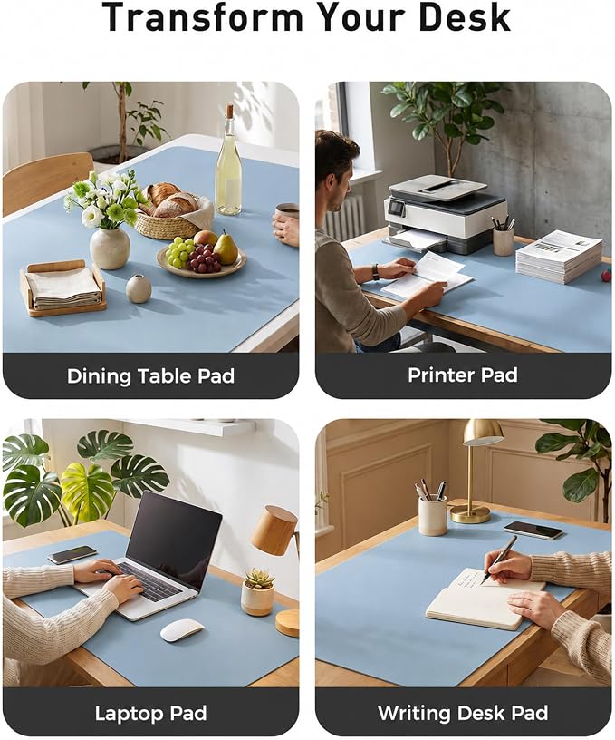 Aothia Faux Leather Desk Mat for Keyboard & Mouse (Sky Blue, 42" x 17") | Large desk mat for keyboard, mouse and laptop, creating a clean, organized workspace for work, study and everyday use
