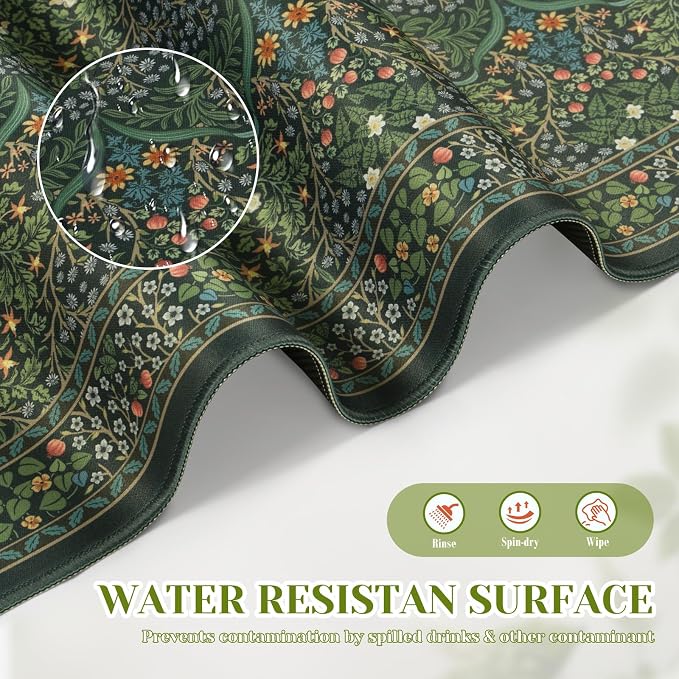 iCasso Aesthetic Floral Desk Mat, 31.5x11.8in Mouse Pads, Retro Green | Anti-Slip Mousepad with Stitched Edges, Waterproof Computer Pad, Desk Accessories Office Decor for Women