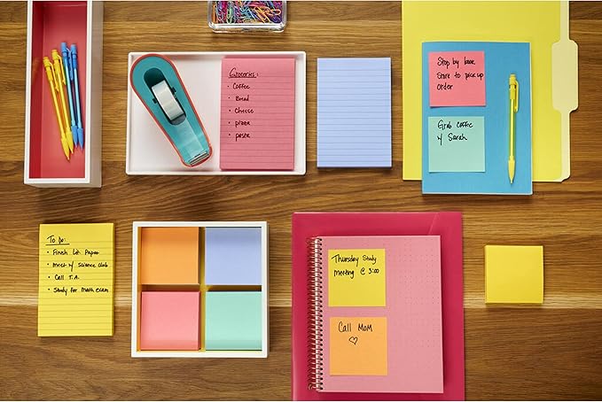 Post-it Super Sticky Notes, 3x3 in, 24 Pads/Pack, 70 Sheets/Pad, Amazon Exclusive Bright Color Collection, Aqua Splash, Acid Lime, Tropical Pink and Iris Infusion (Pack of 8)