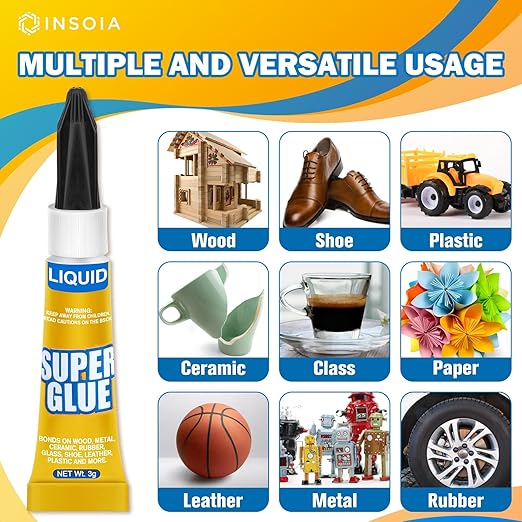 Super Glue Liquid Clear, 6 X 3g All Purpose Strong Adhesive Ca Glue Cyanoacrylate Quick Dry Instant Glue for Plastic, Metal, Ceramic, Shoe, Wood, Leather, Model, Rhinestone, Jewelry and DIY Crafts