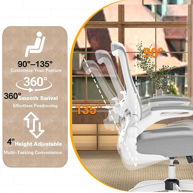 Ergonomic Office Chair for Long Hours, Adjustable Padded Lumbar Support for Lower Back Relief, 330 lb Capacity, Comfortable Computer Desk Chair for Home Office, Work & Study