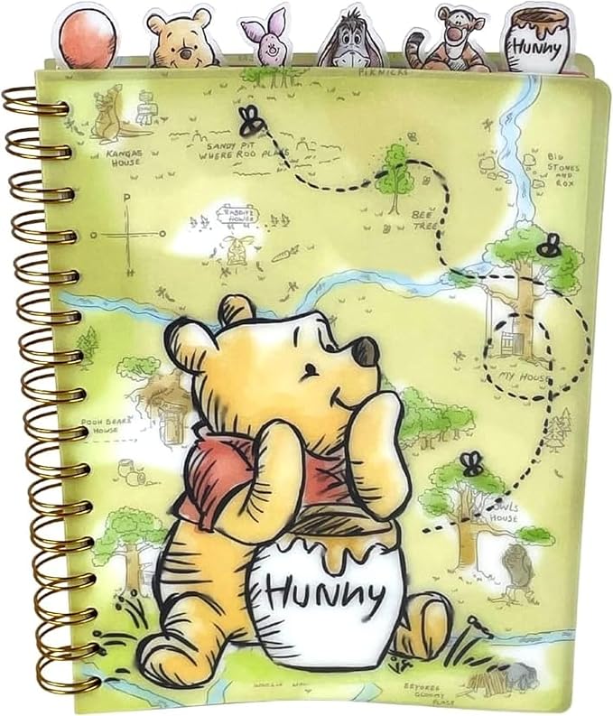Disney Winnie The Pooh Tab Journal Spiral Bound Notebook with Cute Dividers | 8x7 Notebook, School Supplies, 144 Lined Pages, Vinyl Cover, Journal, Planner & Writing Notebook for Kids and Adults