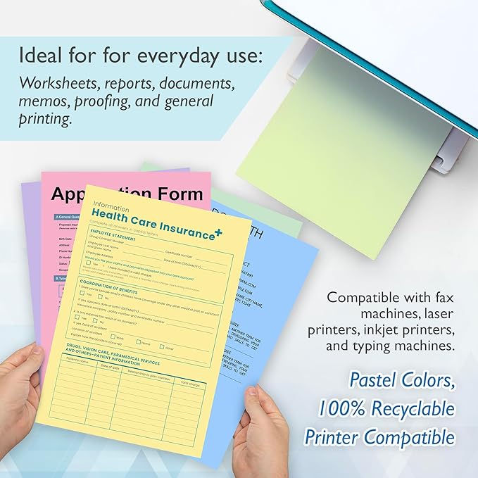 BAZIC Products Blank Paper Copy & Multipurpose Paper - 8.5" x 11" Pastel Color Printer Paper for Inkjet, Laser, and Fax Machines, Ideal for Office, School, and Crafts, 100 Sheets/Pack, 2-Packs