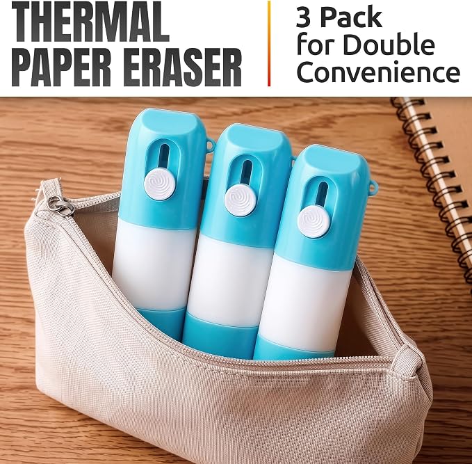 3 Pcs Water-Based Thermal Paper Eraser Pen with Mini Box Cutter Knife - Thermal Label Eraser, Liquid Redacting Marker for Covering Thermal Print on Receipts, Shipping Labels & Bills Privacy Protection
