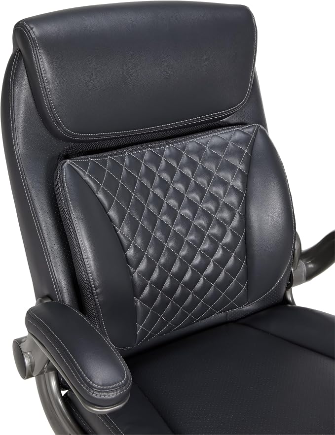 Amazon Basics Ergonomic Executive Office Chair with Adjustable Lumbar Support, Flip-up Arms, Height Adjustable, 360° Rolling Swivel, Computer Desk Chair, Grey Leather