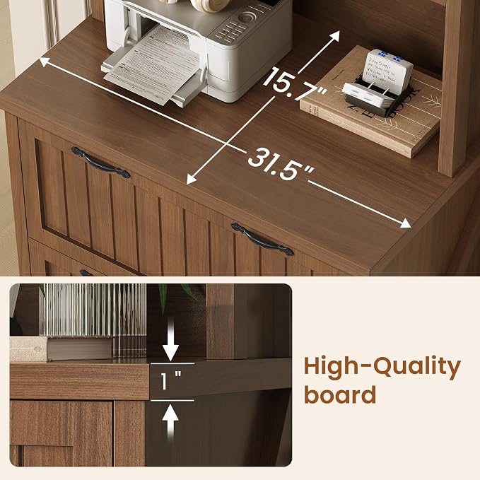 SEDETA Farmhouse File Cabinet with 2 Drawers, Filing Cabinet for Home Office with Storage Shelves, Tall Office File Cabinets for Letter/Legal/A4 Size, Lateral File Cabinets with Printer Stand, Brown