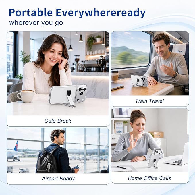 Portable Foldable Pocket Phone Stand with Keychain for Desk Travel(Silver) | Mini aluminum, adjustable kickstand, lightweight metal, slim compact for office, plane