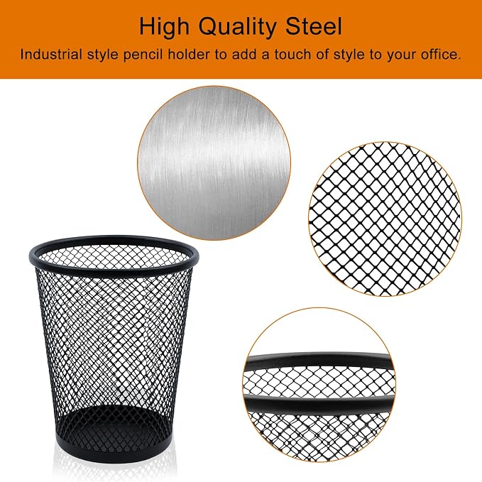 HSYMQ Desk Pencil Pen Holder, Wire Mesh Pen Cup Holder for Desk Organizer and Office Desk Accessories (3 Pack)