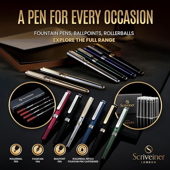 Scriveiner Personalized Gold Rollerball Pen - Stunning Luxury Pen, Real Gold Plating, Schmidt Ink Refill, Best Engraved Roller Ball Gift Set for Men & Women, Custom Name Engraving