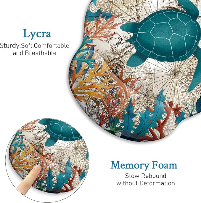 Blusabaca Ergonomic Mouse Pad with Wrist Rest, Sea Turtle Mouse Pads Wrist Support for Desk, Cute Gaming Mousepad for Wireless Mouse Laptop Computer Work Home Desk Accessories Office Supplies Decor