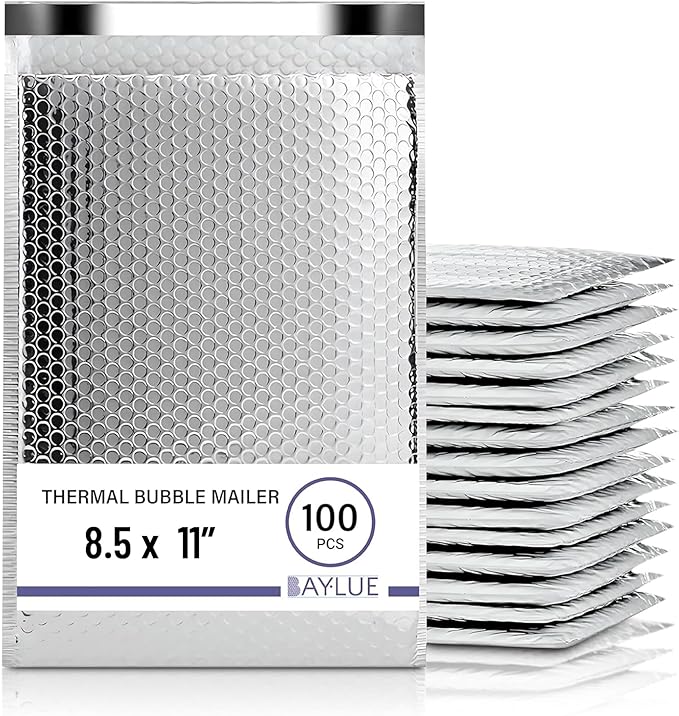 Thermal Bubble Mailer 8.5"x11" - 100 Pack Bulk | Metallic Bubble Mailers #2 | Insulated Mailers for Cold Shipping | Waterproof Thermal Foil Shipping Envelopes | Secure Cold Shipping Bags
