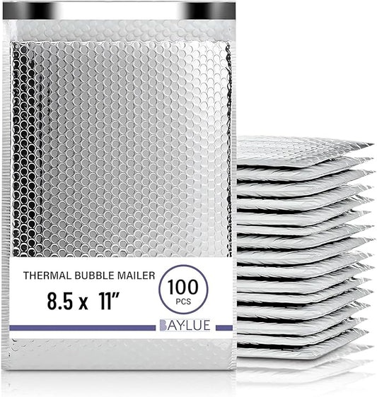 Thermal Bubble Mailer 8.5"x11" - 100 Pack Bulk | Metallic Bubble Mailers #2 | Insulated Mailers for Cold Shipping | Waterproof Thermal Foil Shipping Envelopes | Secure Cold Shipping Bags