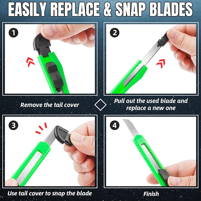 30 Pack Box Cutter Retractable, 9mm Razor Knife, Utility Knife | Snap-off blades, exacto knife and box opener for boxes, cartons, cardboard, paper, vinyl and rope for home, office and school