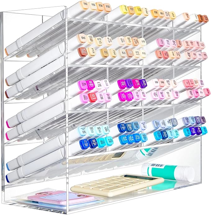 MotiMind Acrylic Pen Organizer Storage for 200 Marker Vertical Marker Organizer Acrylic Pen Display Holder for Office Desk Desktop Stationery Pencil Storage, Clear, 13 x 5 x 10.2 Inch