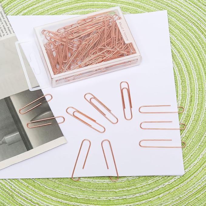 100 Pcs Rose Gold Paper Clips, 2 Inch (50mm) Colorful Paperclips | Reusable Big Paperclips, Colored Jumbo Paper Clips, Rust Proof, for Office, School, DIY, Bookmarks and Document Organization