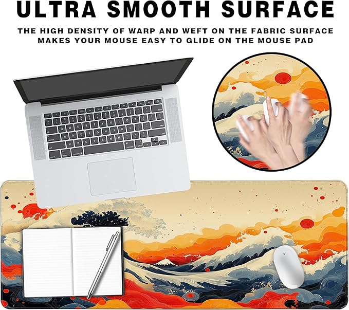 Long Gaming Mouse Pad Extended Anime Large Desk Pad with Non-Slip Base Full Keyboard Mat with Stitched Edges for Gaming and Office 31.5 x 11.8 inches (Watercolor Wave)