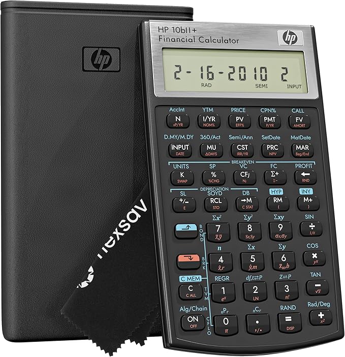HP 10bII+ Financial Calculator – 100+ Functions for Business, Finance, Accounting, Statistics & Algebra – College & High School Calculator, Exam Approved for SAT, AP, PSAT – Includes Case & Cloth