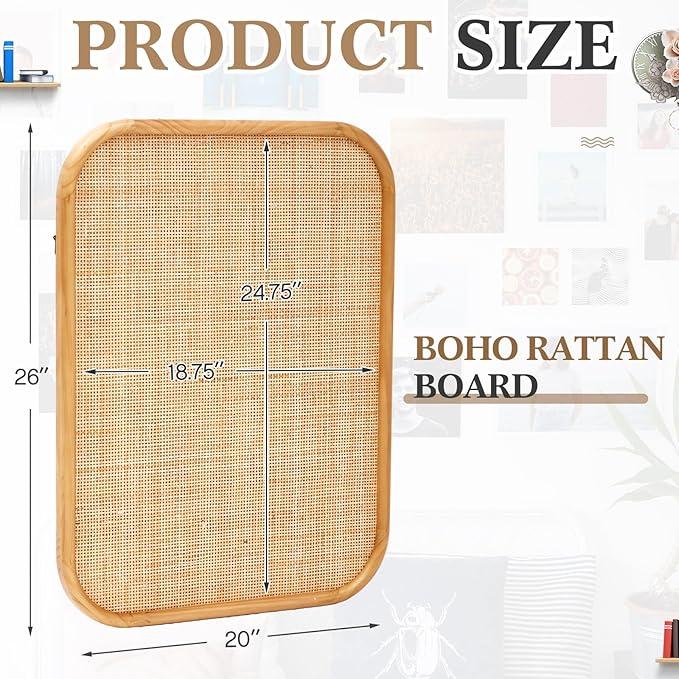 Vintage Framed Pin Board Linen Display Bulletin Board Large Ornate Fabric Picture Photo Pinboard Memo Decorative Prayer Pinboard Ornate for Wall Gift(Rectangle,20'' X 26'',Natural Rattan)