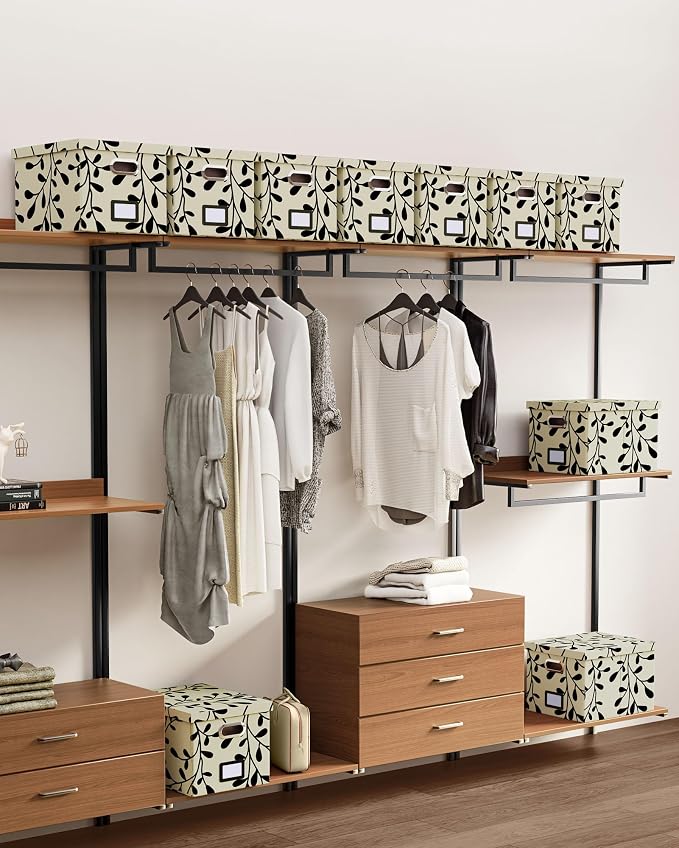 File Organizer with Lid, File Box, File Cabinet for Letter File Folder Storage, Hanging File Organizer for Office/Decor/Home,Document Organizer, 1 Pack,Leaf Black/Cream-Box Only